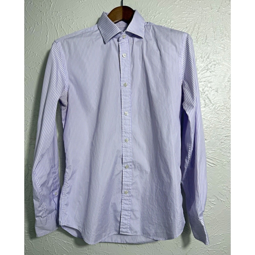 T.M.Lewin Men's 15.5 Slim Fit Lewin 100 Purple Stripe 100% Cotton Shirt